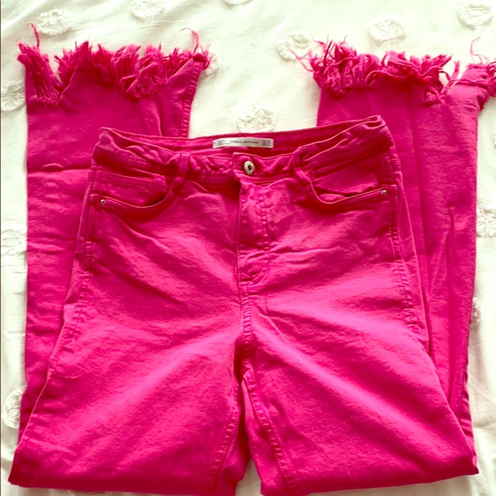 ZARA Hot Pink Frayed Jeans